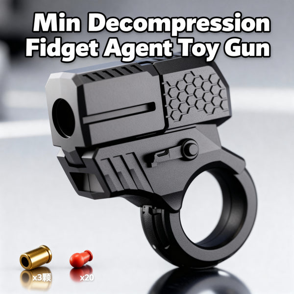 Chameleon gradient color alloy ring pistol fidget toy worn on finger.