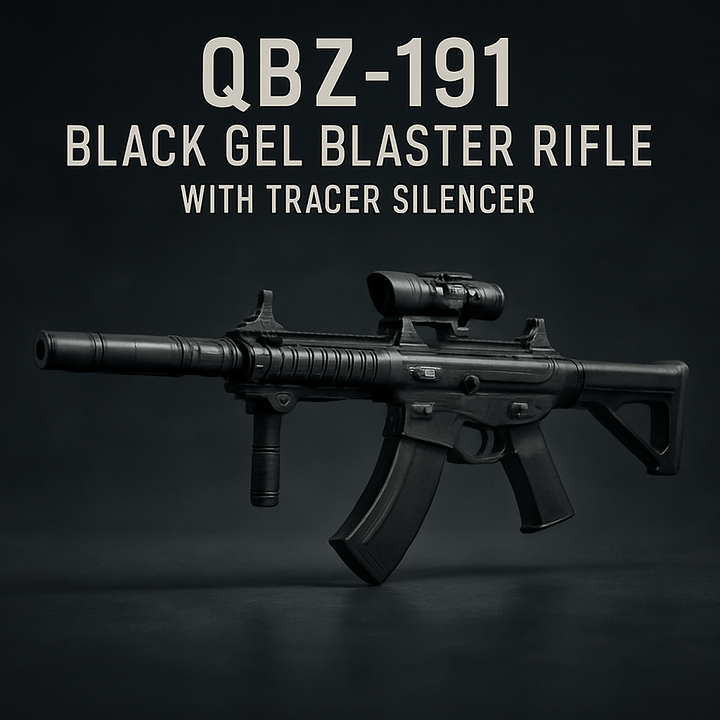 QBZ-191 Black Gel Blaster Rifle With Tracer Silencer – rng