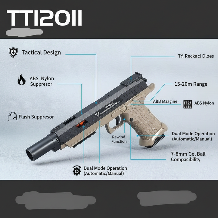 TTI 2011 Gel Blaster Features Infographic - Dual Mode Auto Manual Flash Suppressor