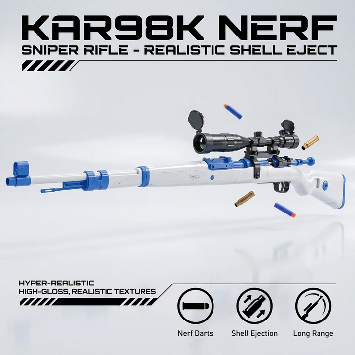 kar98k nerf sniper rifle white blue nylon metal shell eject