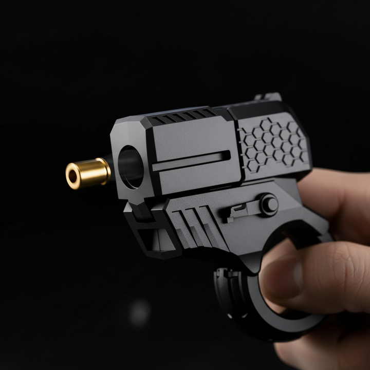  Shell ejecting mechanism of mini ring blaster showing gold casing.